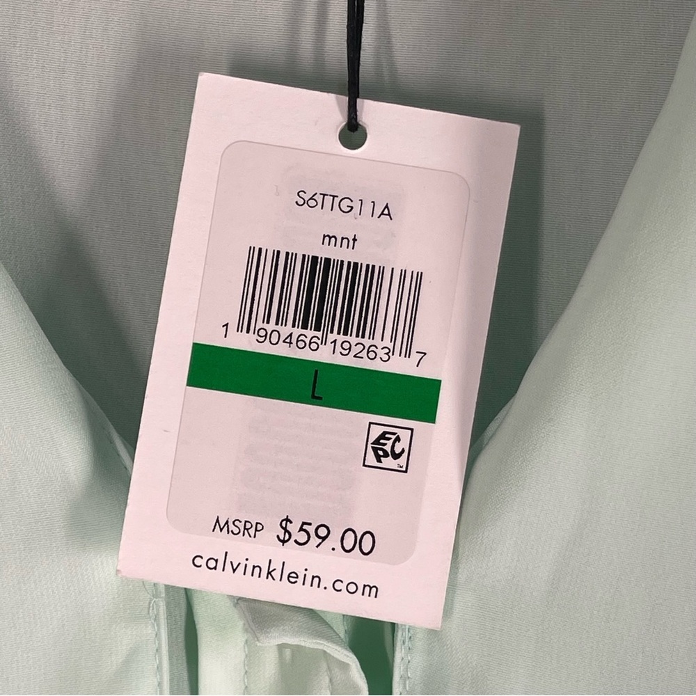 CALVIN KLEIN Mint Green tie neck sleeveless blouse New With tags Size Large - Picture 4 of 9